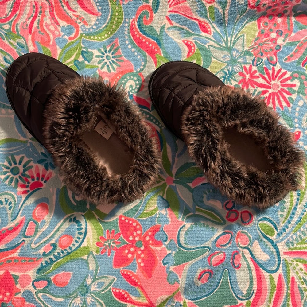 Lands End Slippers with Fur Trim